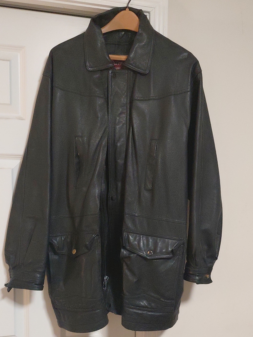 Black Men's Leather Jacket - Classic Long Coat